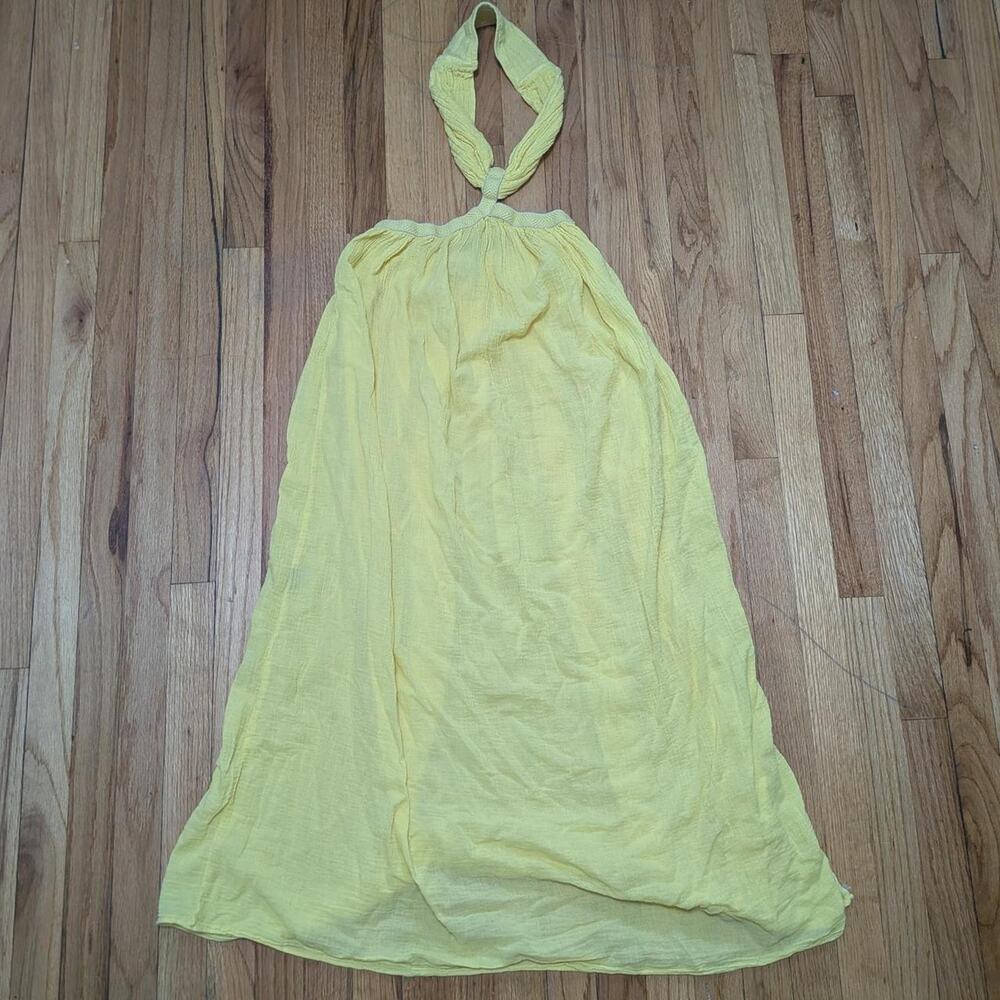 D'Artemide Yellow Beachy Summer Cotton Halter Maxi Dress